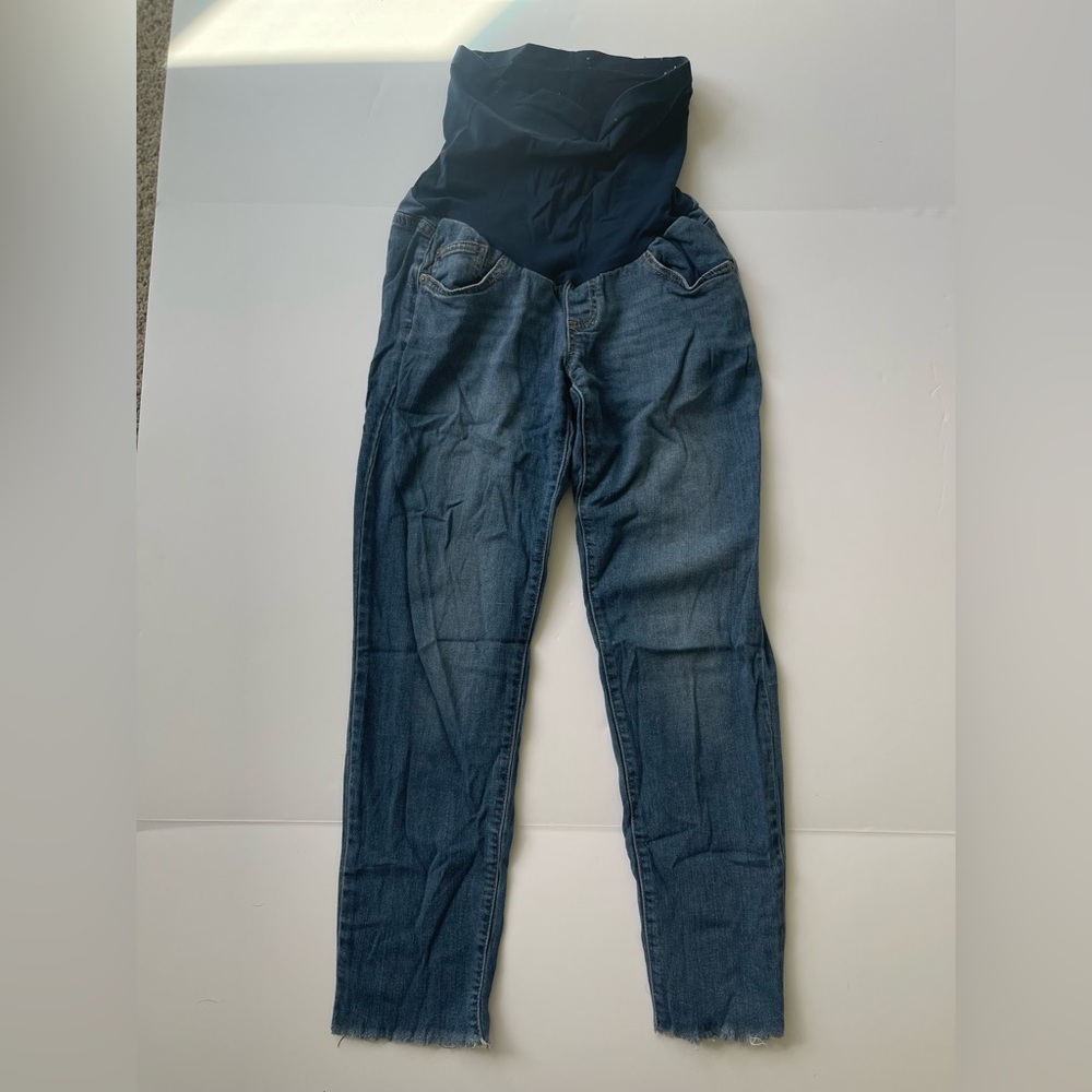 LED Luxe Essential Denim Skinny Maternity Jeans Sz 28 Blue Full Belly Panel